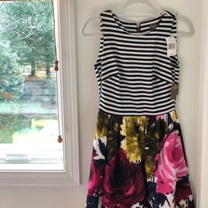 Short Striped and Flowery cocktail dress in size 4